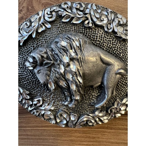 Vintage Western Ram Goat Belt Buckle Ornate Silver Tone Heavy Oval 1993 - Picture 3 of 7